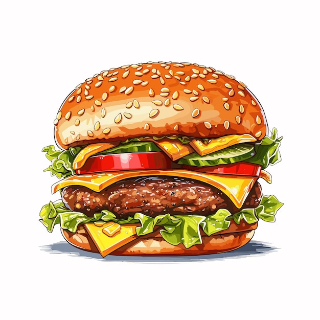 comida rápida de hamburguesa fresca con menú de comida rápida de carne y queso ilustración