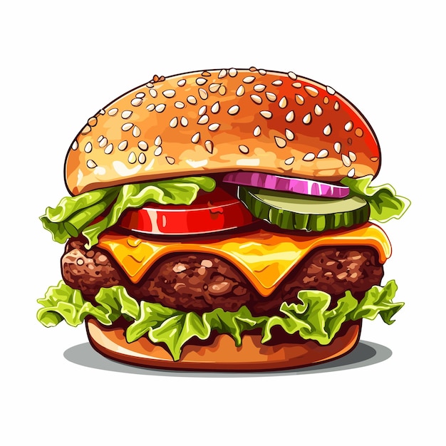 Vector comida rápida de hamburguesa fresca con menú de comida rápida de carne y queso ilustración