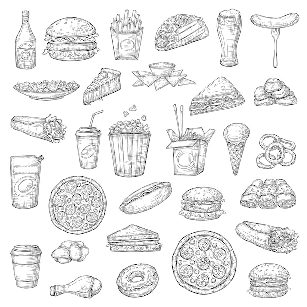 comida rapida hamburguesas bebidas y postres