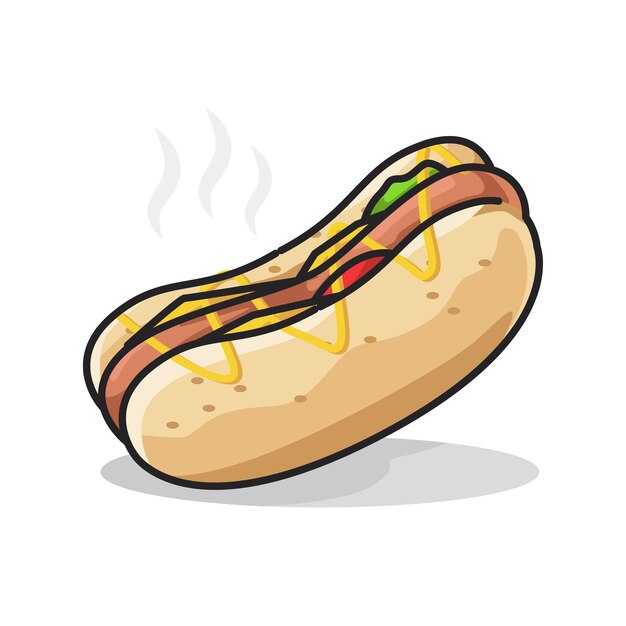 Comida rápida de hot dog con salchicha en una linda ilustración de arte lineal