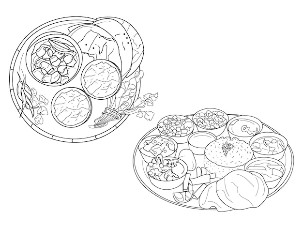 Comida rápida línea arte vector decorativo dibujado a mano desierto menú premium vector Vector Premium