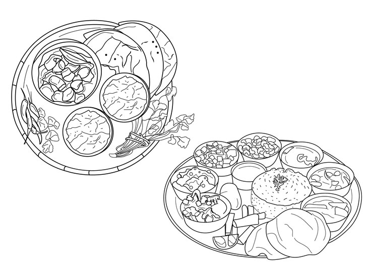 Comida rápida línea arte vector decorativo dibujado a mano desierto menú premium vector Vector Premium