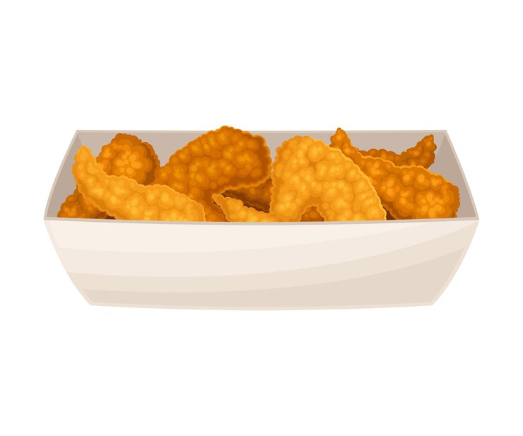 Vector comida rápida partes de pollo frito envasadas en cajas de cartón para llevar ilustración vectorial comida chatarra tradicional picante