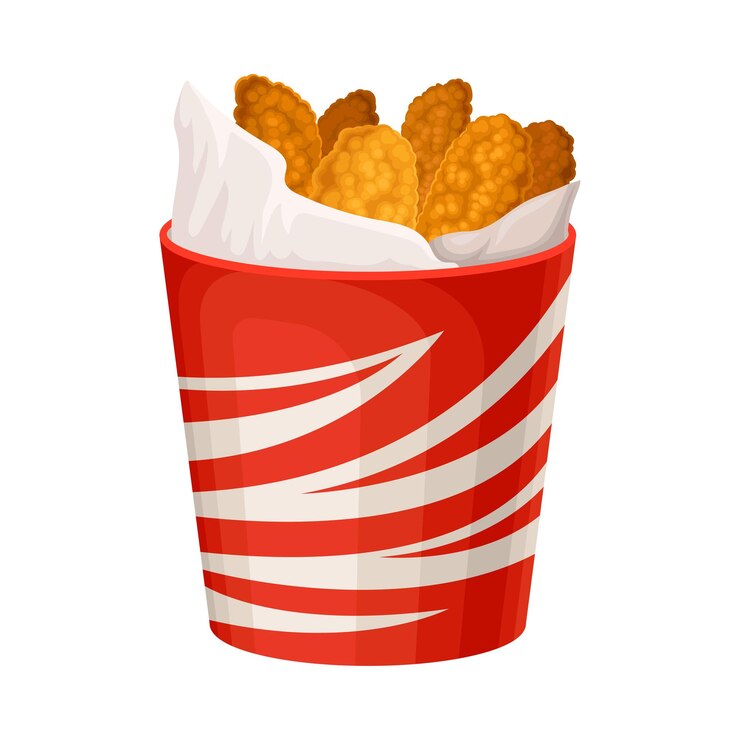 Vector comida rápida partes de pollo frito envasadas en cajas de cartón para llevar ilustración vectorial comida chatarra tradicional picante