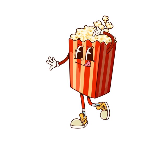 Comida rápida popcorn groovy cubo personaje gracioso