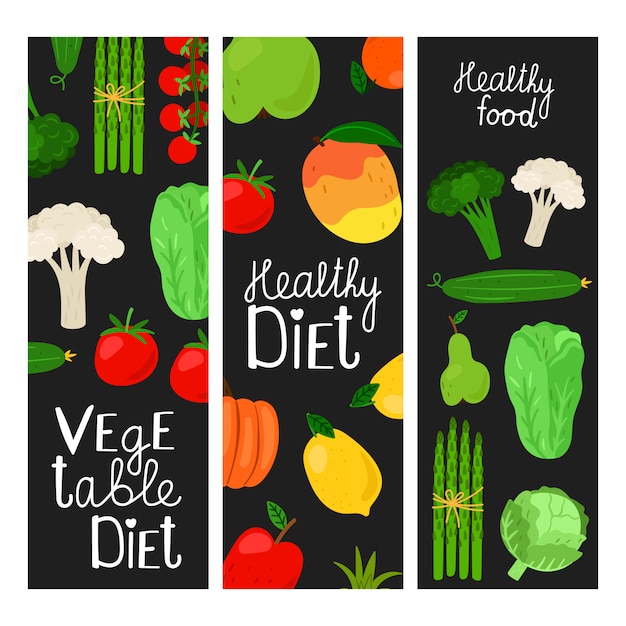 Comida saludable. ilustración de frutas y verduras