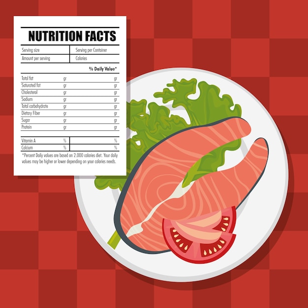 Vector comida saludable con información nutricional