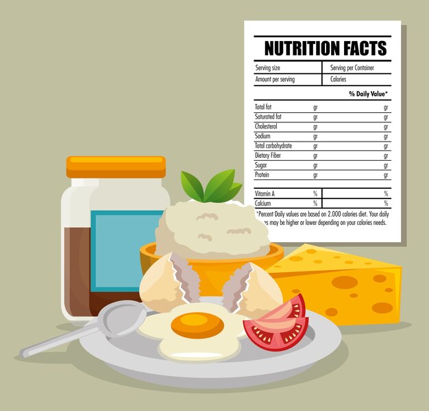 comida saludable con información nutricional