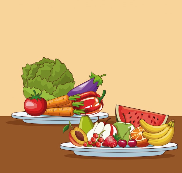 Comida sana en dibujos animados de mesa | Vector Premium
