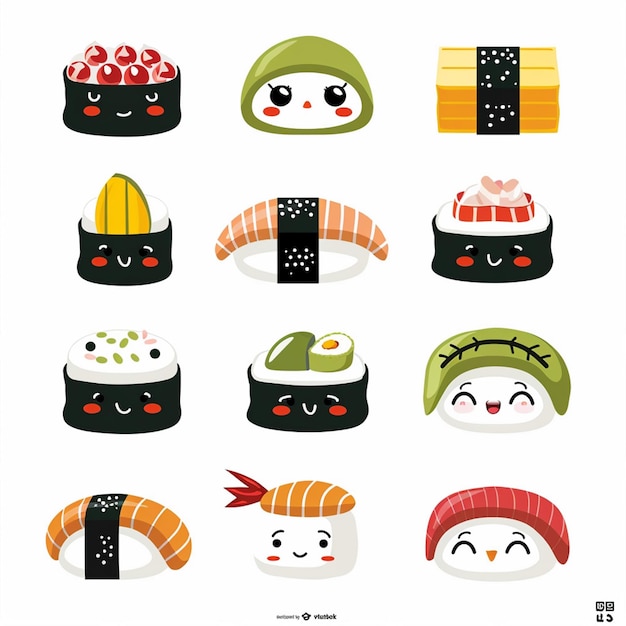 comida sushi japonés restaurante vectorial asiático Japón comida de ilustración pescado salmón tradicional