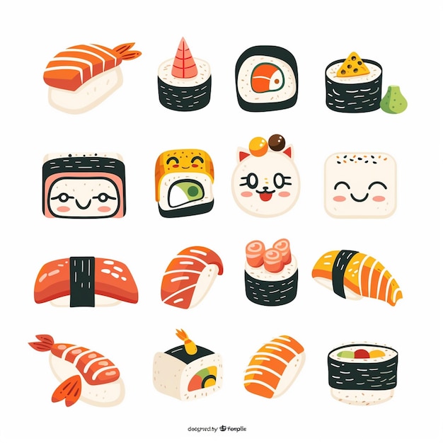 comida sushi japonés restaurante vectorial asiático Japón comida de ilustración pescado salmón tradicional