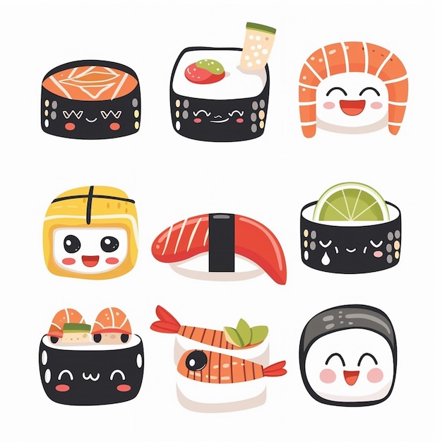 comida sushi japonés restaurante vectorial asiático Japón comida de ilustración pescado salmón tradicional