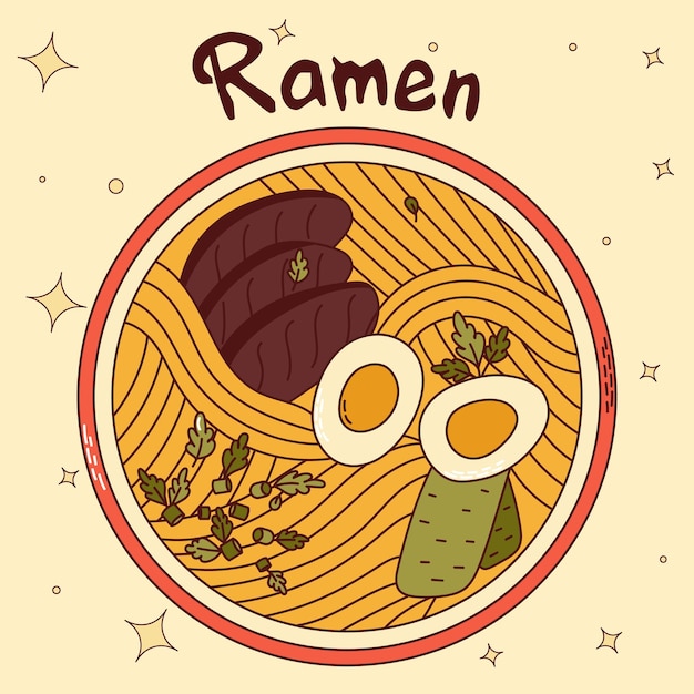 Comida tradicional japonesa Ramen asiático Ilustración vectorial