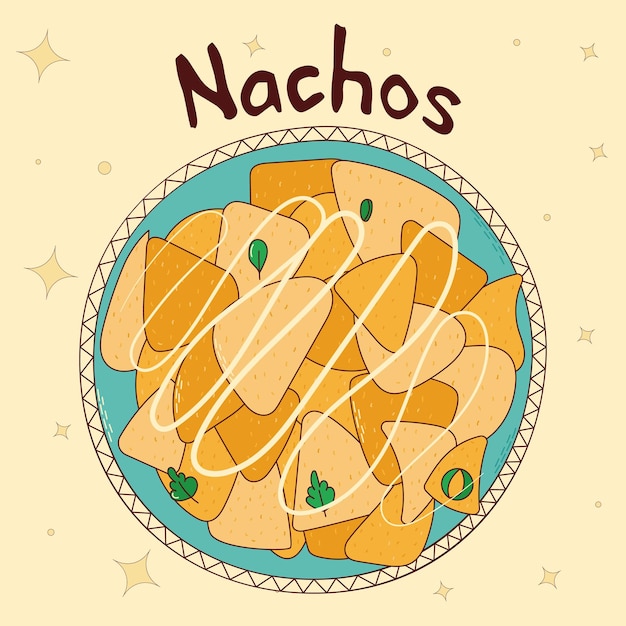 Vector comida tradicional mexicana nachos ilustración vectorial en estilo dibujado a mano