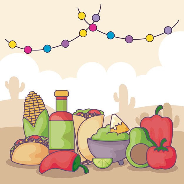 Vector comida tradicional mexicana y vegetales