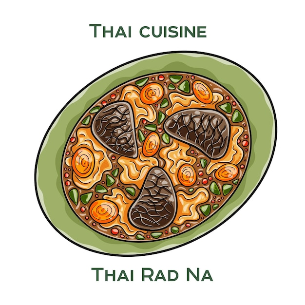 Comida tradicional tailandesa Thai Rad Na en fondo blanco Ilustración vectorial aislada