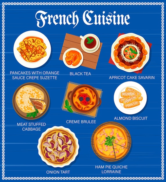 Comida de vector de menú de cocina francesa de francia