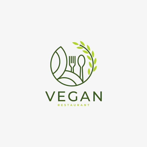 Comida vegana hoja naturaleza concepto logo lineal