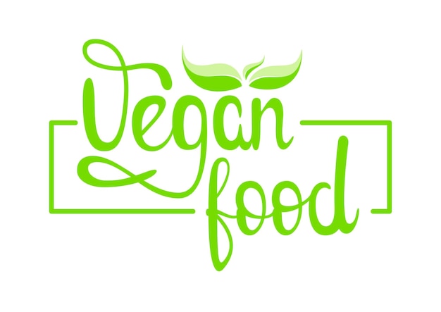 Vector comida vegana letras verdes sobre un fondo blanco