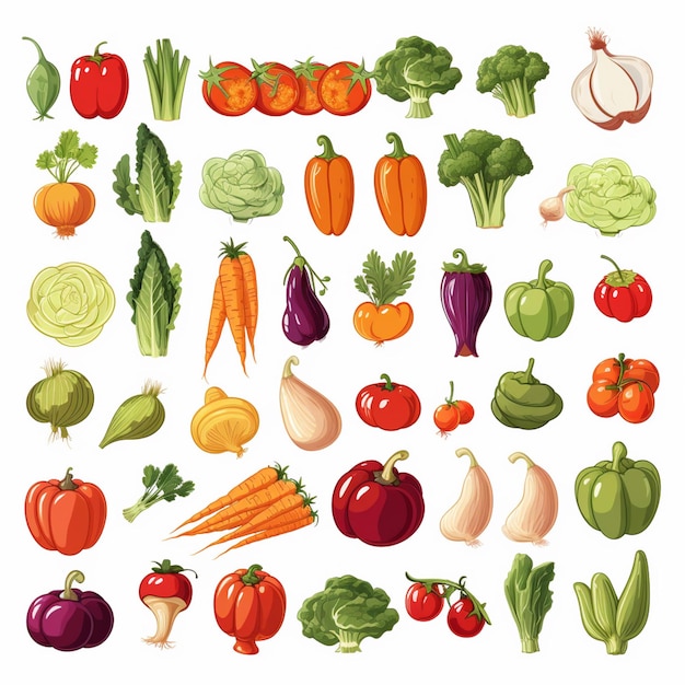 comida vegetariana saludable ilustración vectorial vegetal orgánico verde conjunto pepino zanahoria v