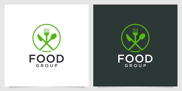 Comida verde con diseño de logotipo de cuchara y tenedor.