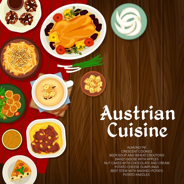 Comidas de cartel de vector de cocina austriaca de Austria