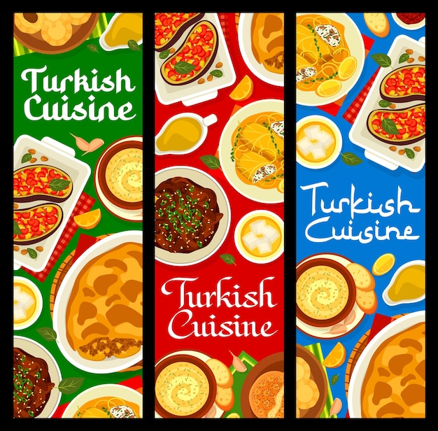 Comidas de menú de cocina turca pancartas de platos árabes