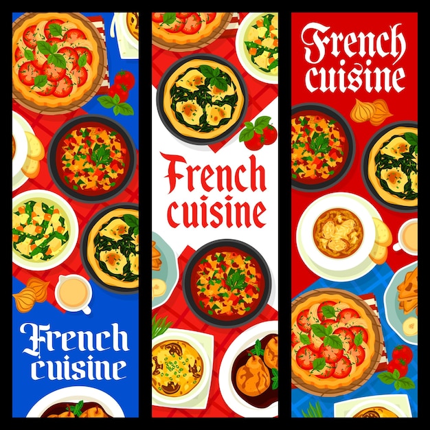 Comidas de restaurante de cocina francesa vector banners