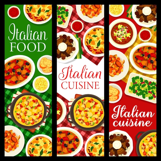 Comidas de restaurante de cocina italiana vector banners