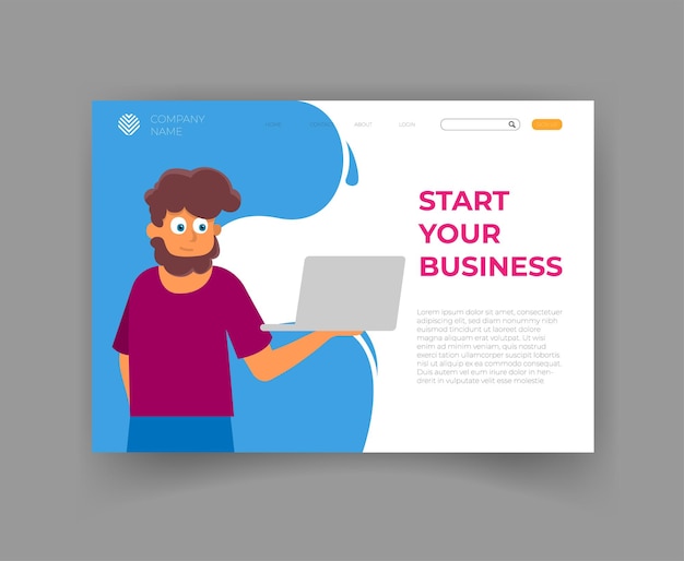 Comience su negocio aterrizando en una ilustración de vector de color de diseño plano