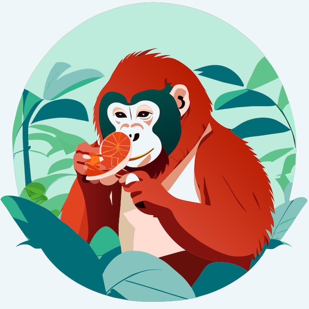 Vector comiendo la ilustración vectorial del orangután myapan