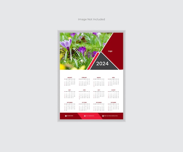 Comienzo corporativo Domingo 2024 año pared plantilla de diseño de diseño de calendario