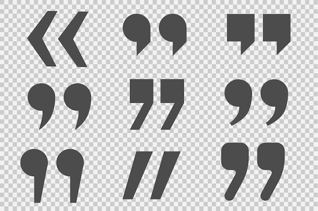 Comillas comillas invertidas conjunto de marcas parlantes discurso de burbuja de conversación comillas negras comillas planas