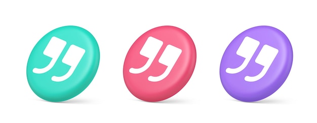 Comillas marca botón chat comentario ciberespacio conversación diálogo 3d icono realista