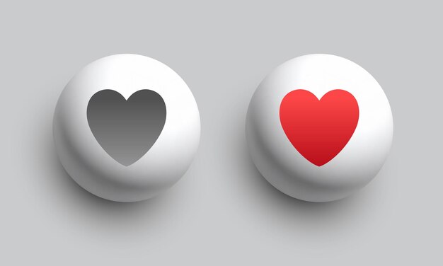 Como botón botón redondo blanco con corazón rojo clipart 3D vectorial