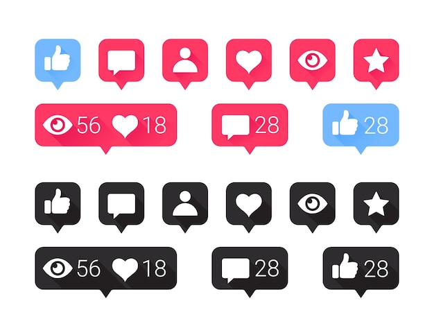 Como la burbuja de mensajes del corazón Iconos de aplicaciones de redes sociales Iconos funcionales de redes sociales Imágenes vectoriales