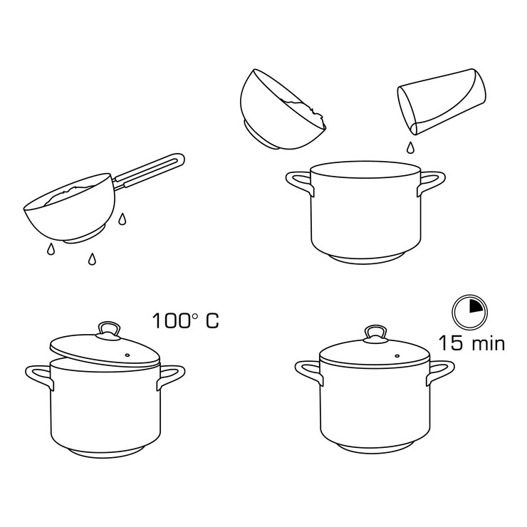 Vector cómo cocinar arroz con pocos ingredientes receta fácil instrucción sobre el proceso de fabricación de arroz para el desayuno cuenco caliente con comida sabrosa