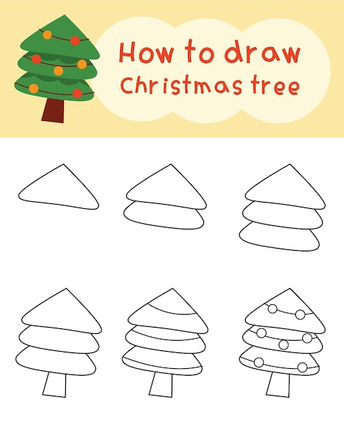 Cómo dibujar dibujos animados de árboles de navidad dibujo fácil para  aprender jugar arte educativo | Vector Premium