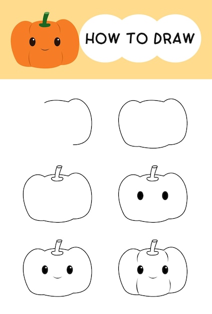 Cómo dibujar dibujos animados de calabaza paso a paso para aprender educación para niños y libro de colorear festival de Halloween