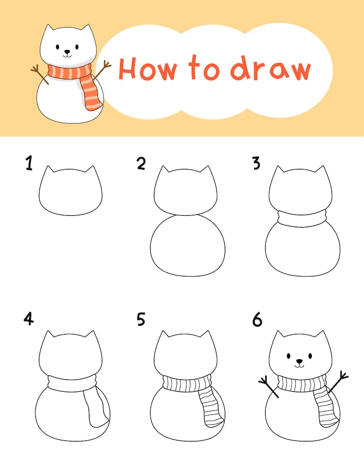 Vector cómo dibujar dibujos animados de muñecos de nieve para navidad libro de colorear de invierno y educación ilustración vectorial