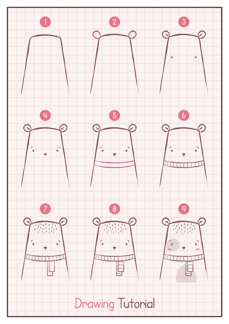 Vector cómo dibujar un oso polar paso a paso tutorial de dibujo
