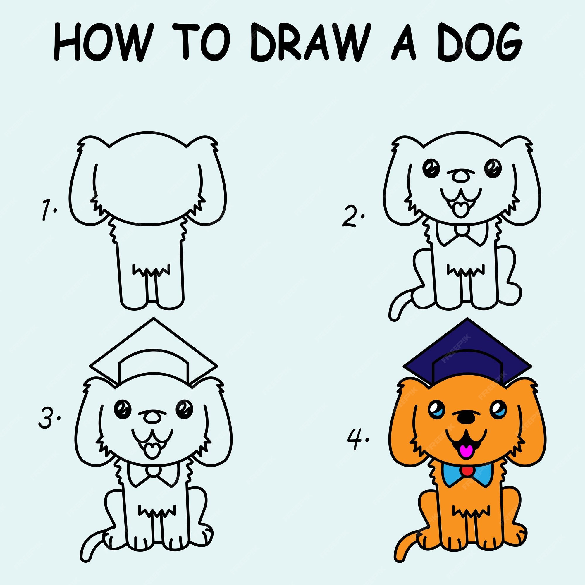 Cómo dibujar un perro lindo. bueno para dibujar ilustraciones de niños. ilustración vectorial | Vector Premium Cómo dibujar un perro lindo. bueno para dibujar ilustraciones de niños. ilustración vectorial | Vector Premium