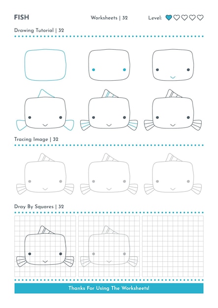 Cómo dibujar un personaje de dibujos animados animal pez paso a paso Dibujo Tutorial Actividad
