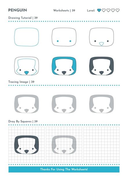 Cómo dibujar un personaje de dibujos animados de animales pingüinos Paso a Paso Dibujo Tutorial Actividad