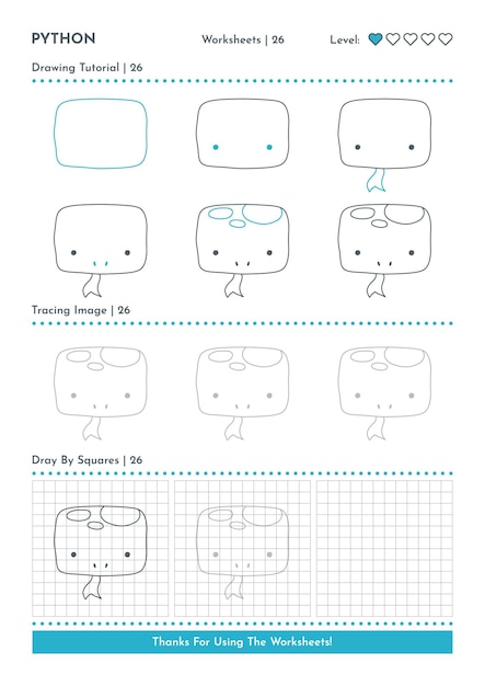 Vector cómo dibujar un personaje de dibujos animados de doodle python paso a paso dibujo tutoriales hojas de trabajo de actividad para niños