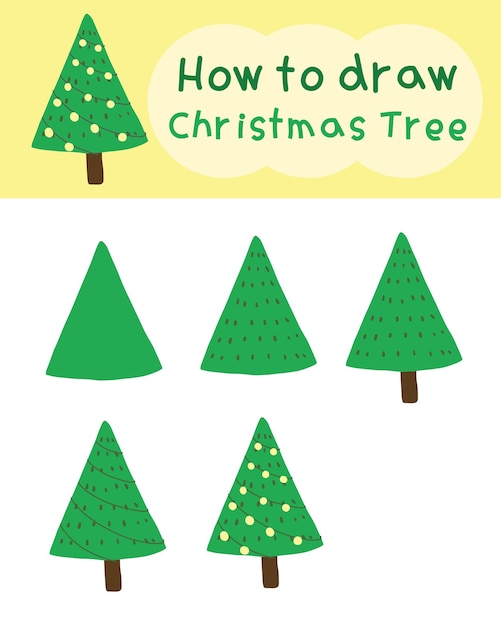 Cómo dibujar y pintar dibujos animados de árboles de navidad dibujo fácil para aprender jugar educación arte niños | Vector Premium Cómo dibujar y pintar dibujos animados de árboles de navidad dibujo fácil para aprender jugar educación arte niños | Vector Premium