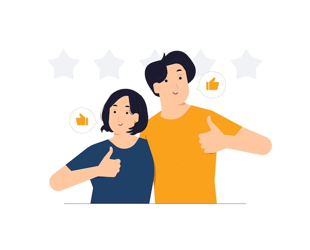 Como la firma de la mano aprobación pública Ok retroalimentación de acuerdo apoyo alegría feliz pareja aprobando mostrando pulgares hacia arriba ilustración del concepto