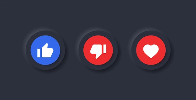 Como no me gustan los botones de amor o Pulgar arriba hacia abajo en los iconos de notificación de redes sociales del círculo de neumorfismo