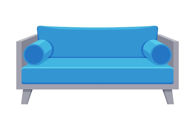 Vector cómodo sofá amortiguado acogedor mueble doméstico o de oficina con tapicería azul claro elemento de diseño interior ilustración vectorial plana