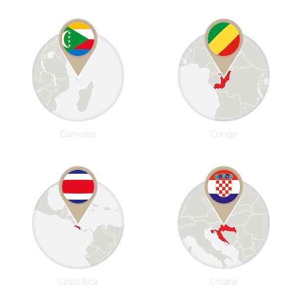 Comoras Congo Costa Rica Croacia mapa y bandera en círculo
